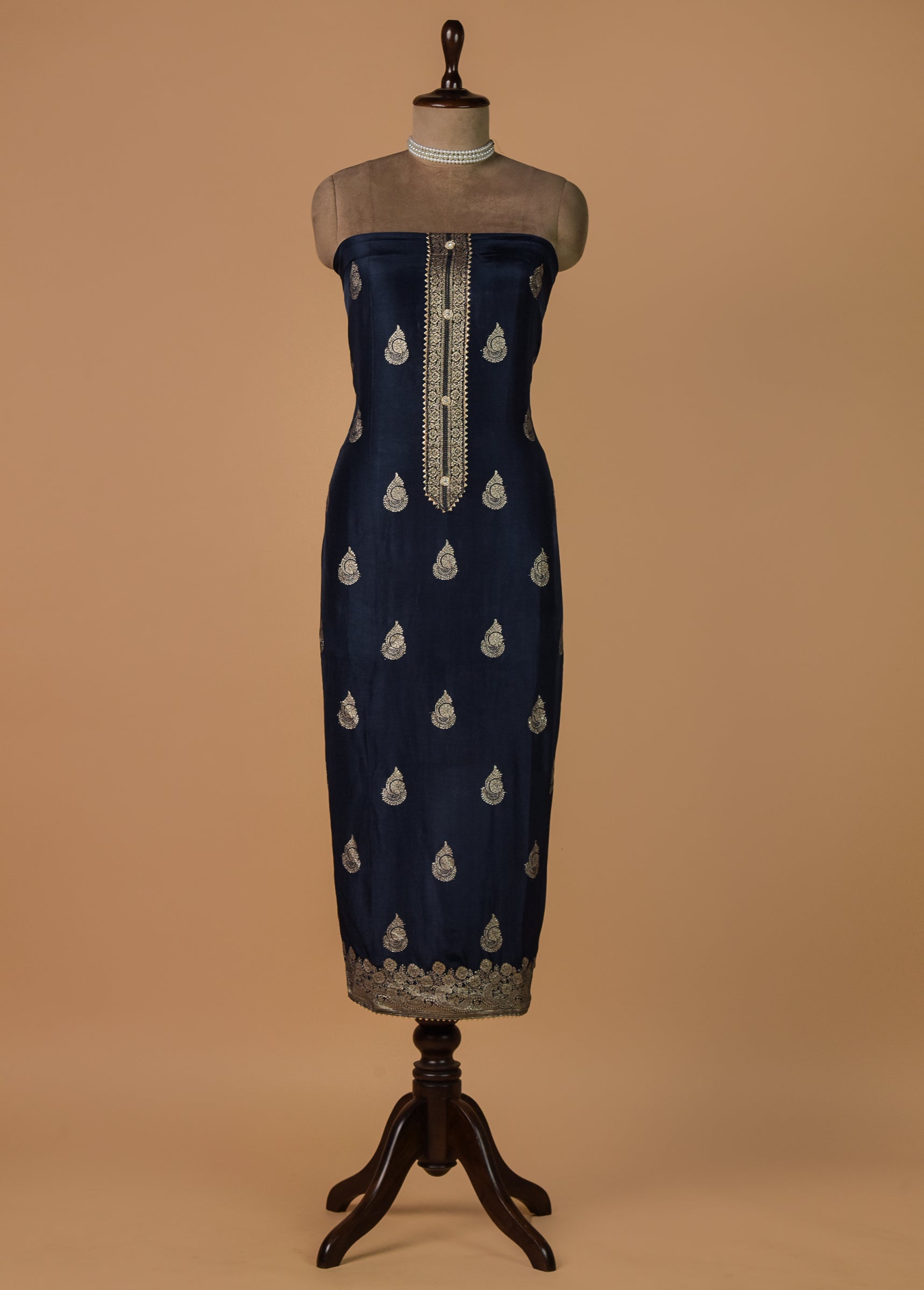 Navy Crepe Silk Dress Material