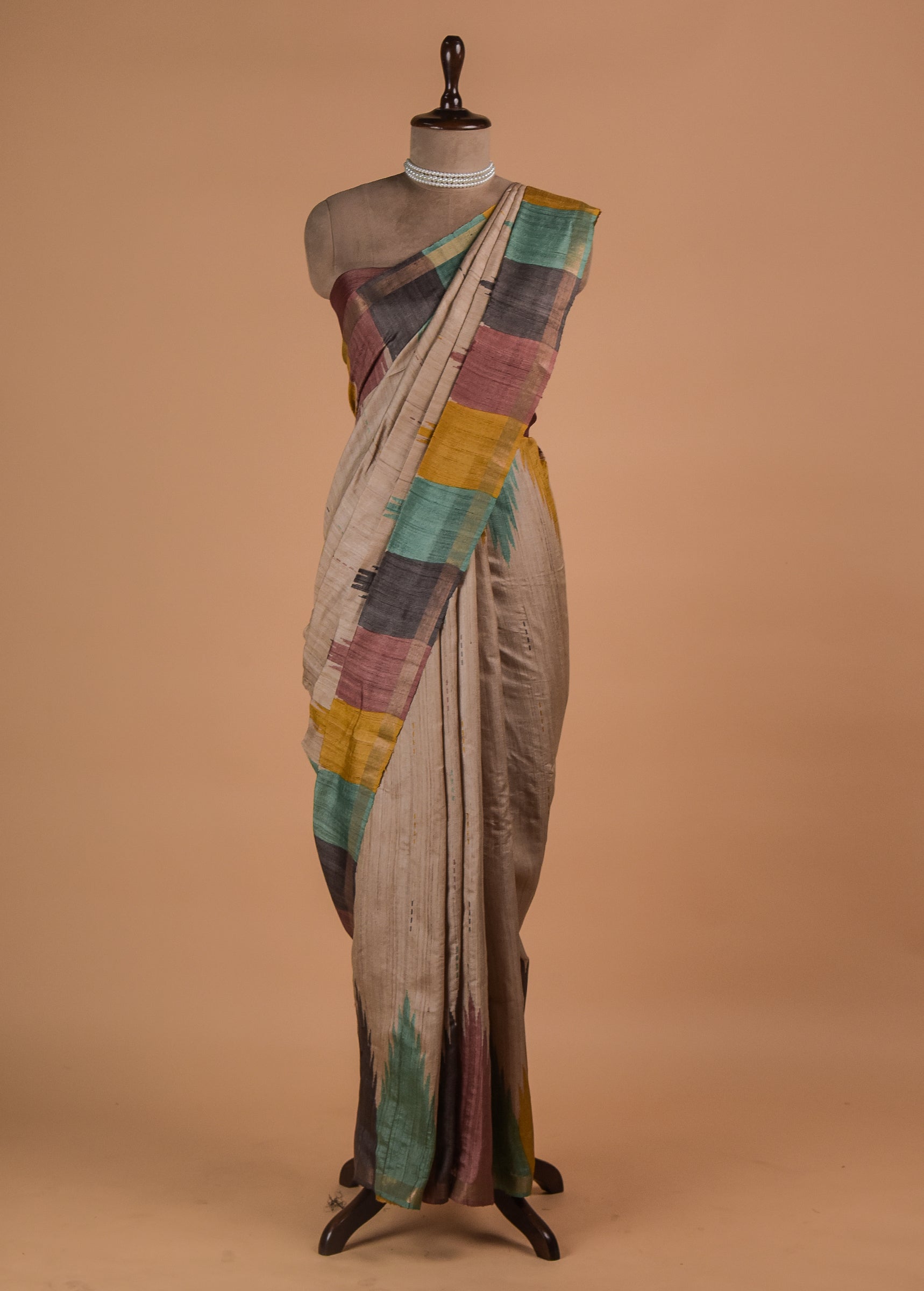 Cream Tussar Printed Saree