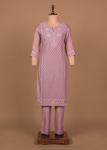 Purple Cotton Silk Straight Set