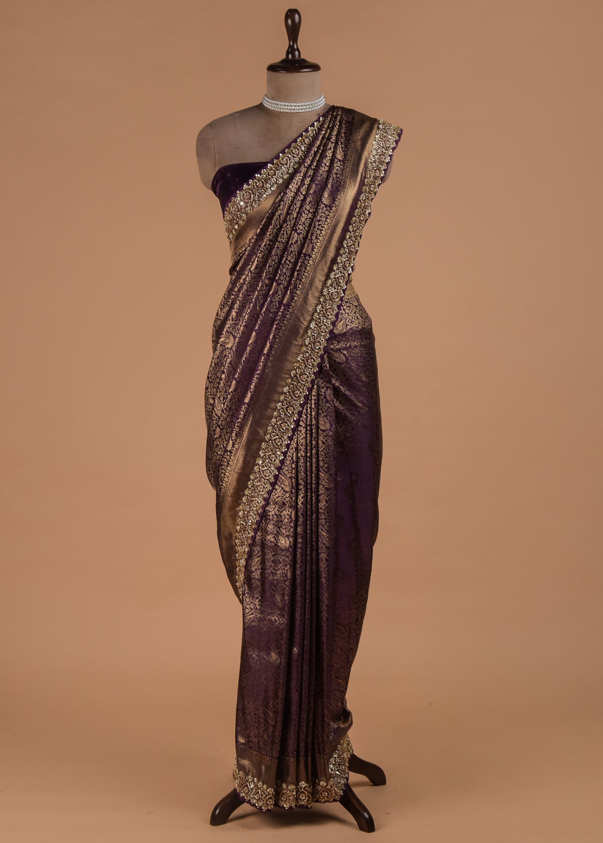 Purple Crepe Silk Embroidered Saree