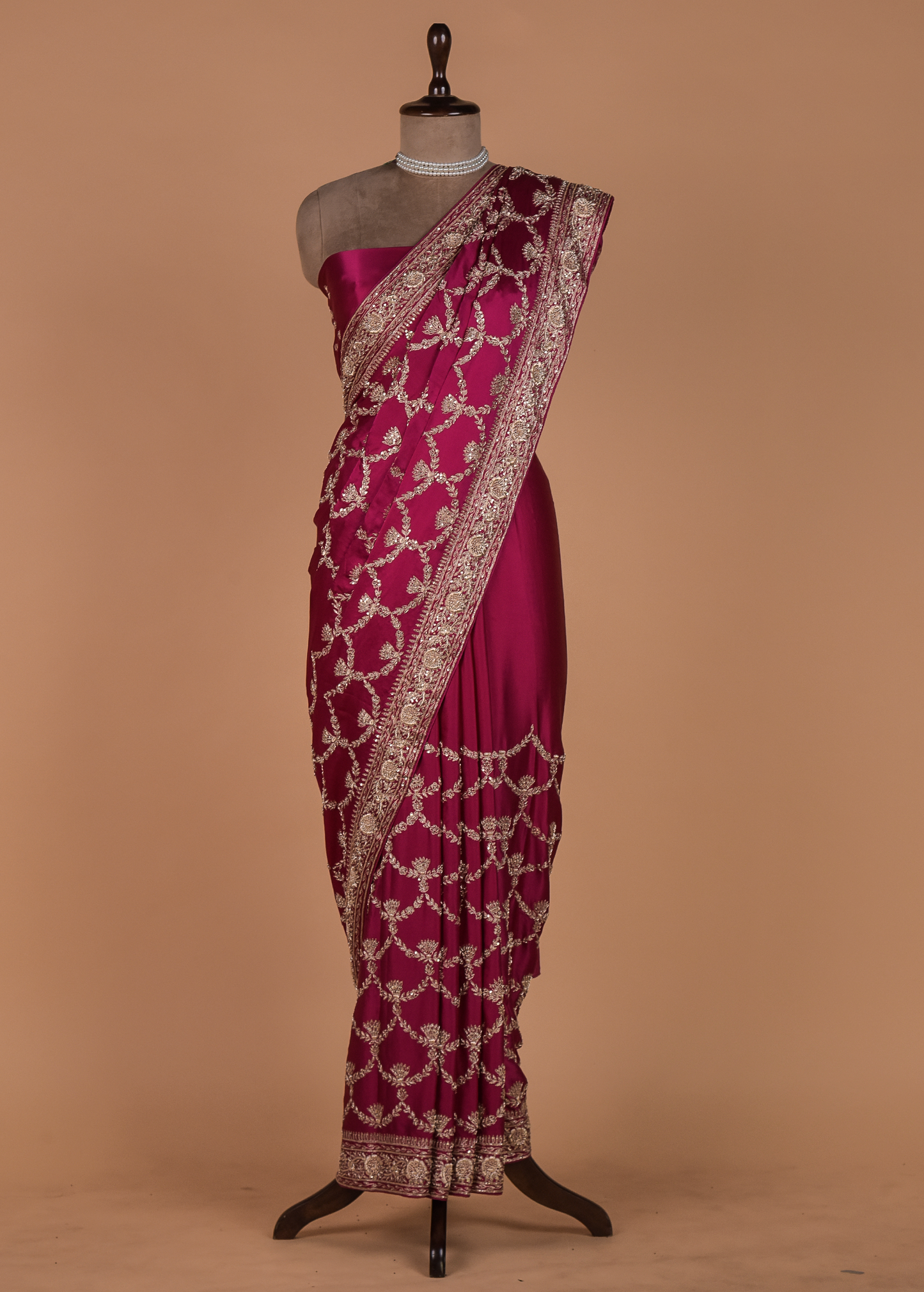 Pink Satin Embroidered Saree
