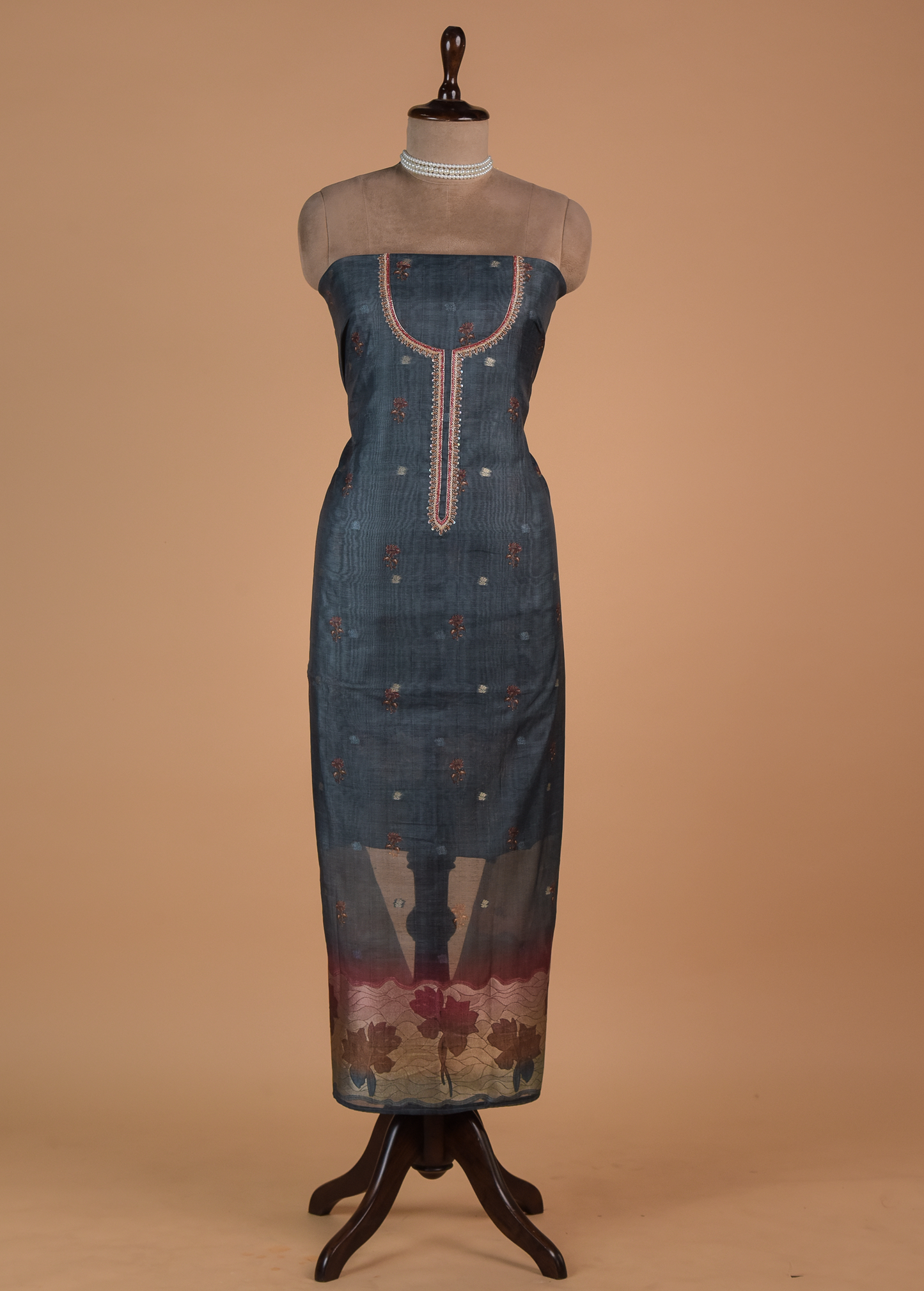 Blue Chanderi Cotton Dress Material