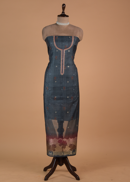 Blue Chanderi Cotton Dress Material