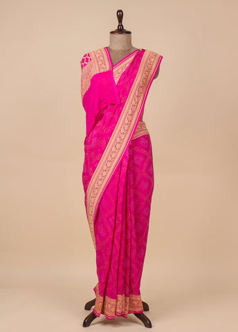 Pink Georgette Bandhani Saree