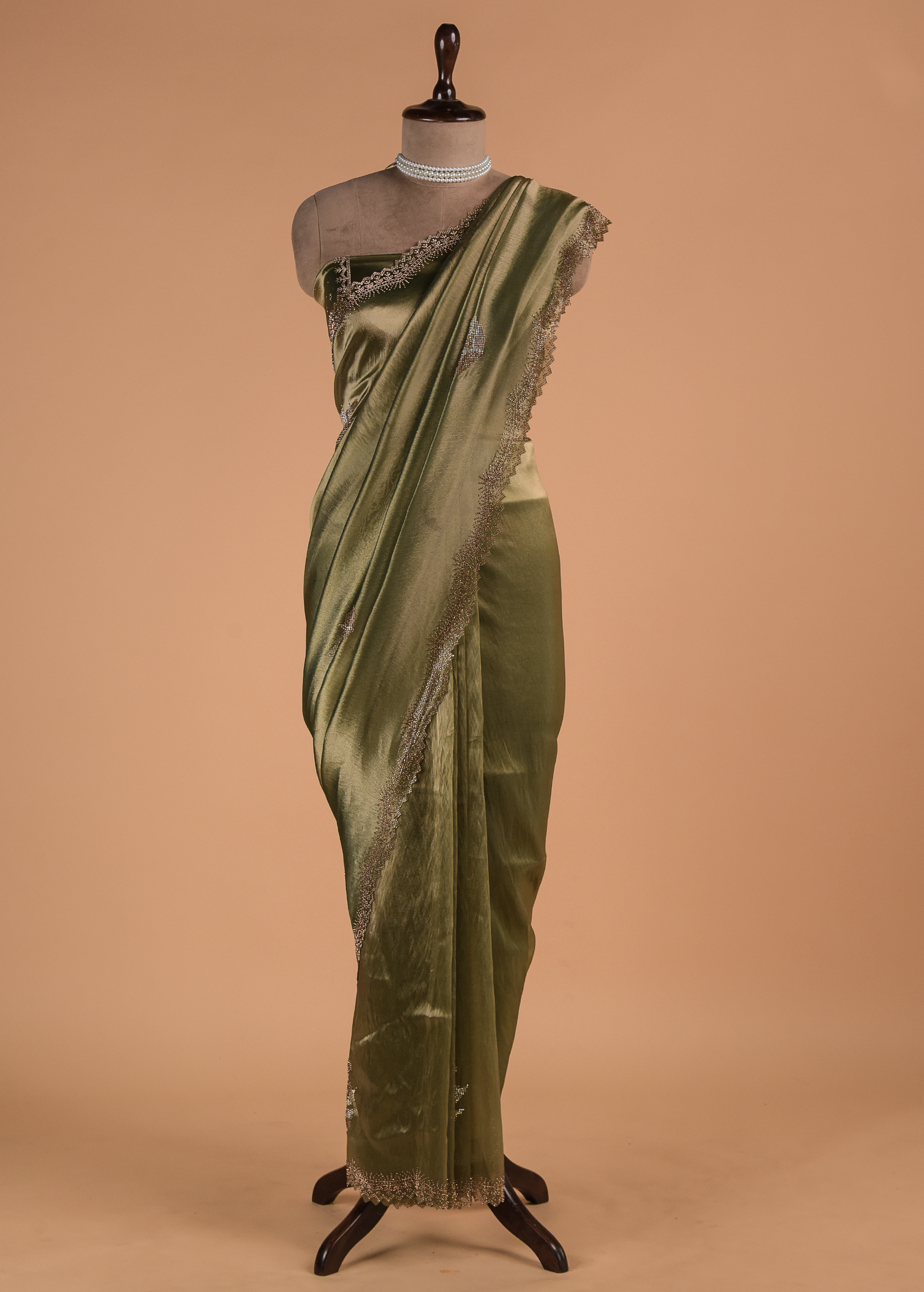 Green Tissue Organza Embroidered Saree