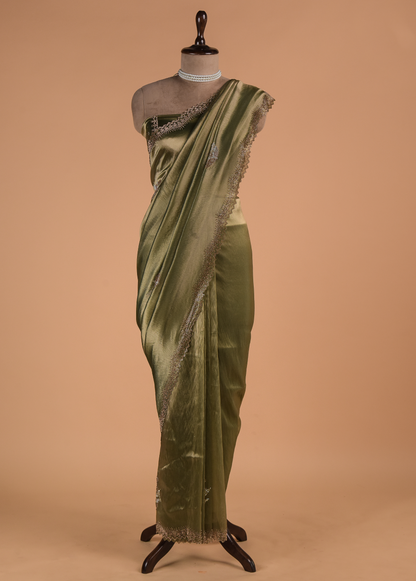 Green Tissue Organza Embroidered Saree