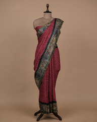 Red Tussar Bandhani Saree