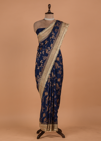Blue Organza Embroidered Saree