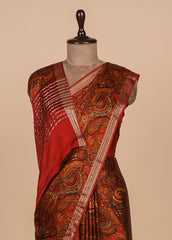 Red Satin Printed Saree