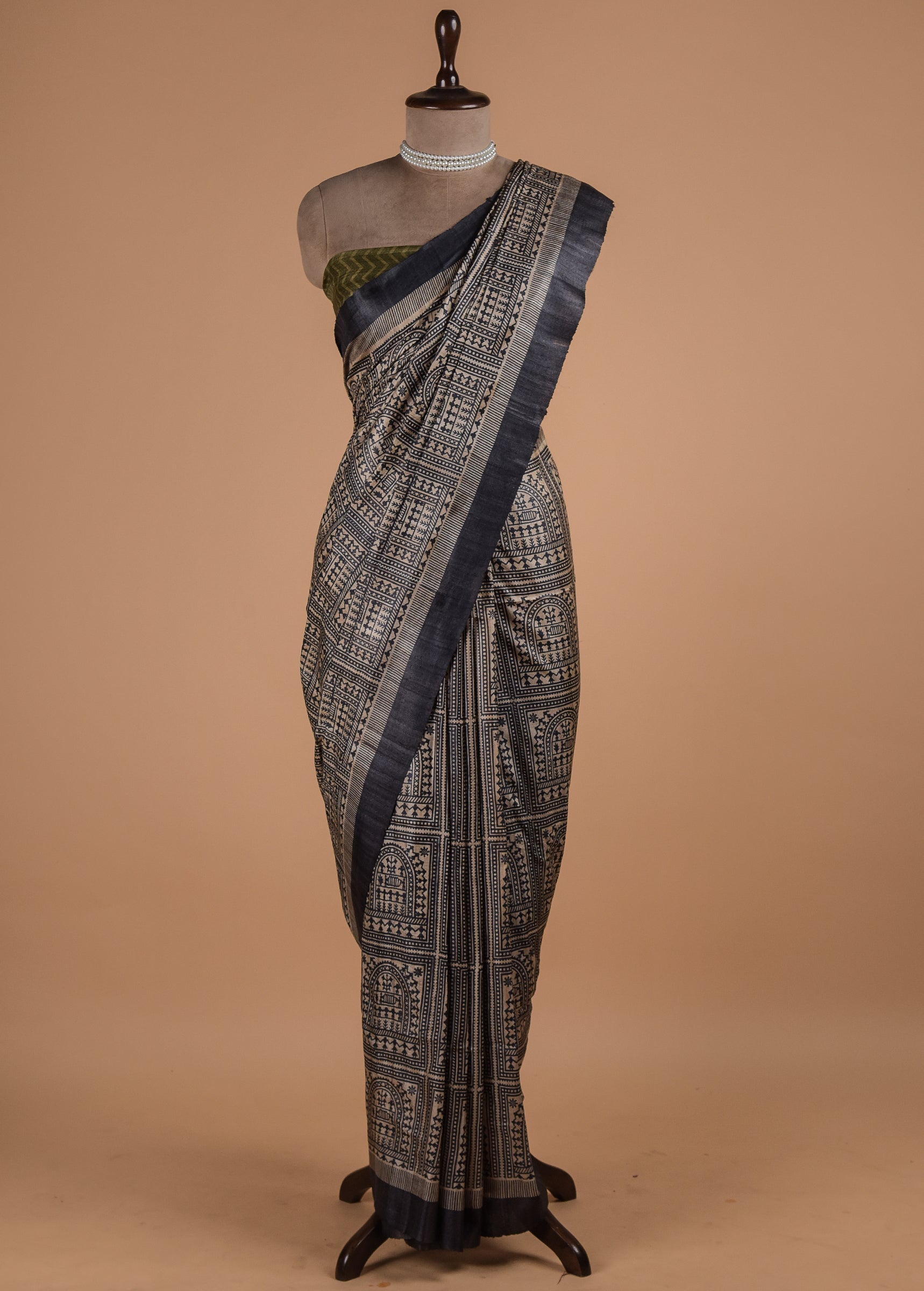 Multicoloured Tussar Printed Saree