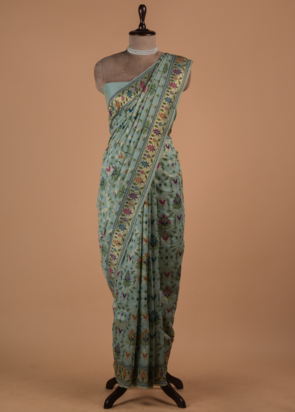 Blue Cotton Banarasi Saree