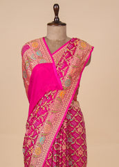 Pink Georgette Bandhani Saree