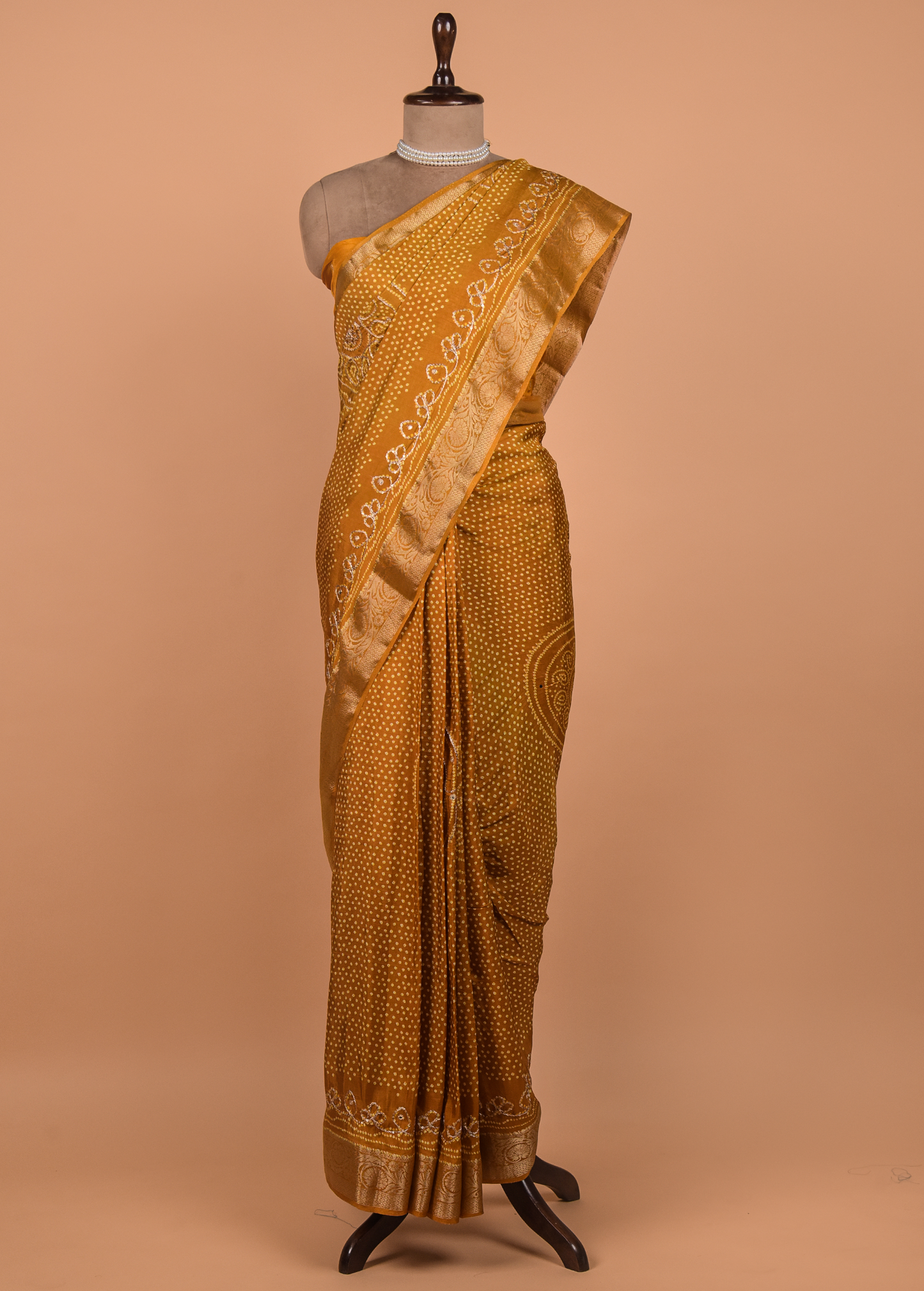 Yellow Crepe Bandhani Saree