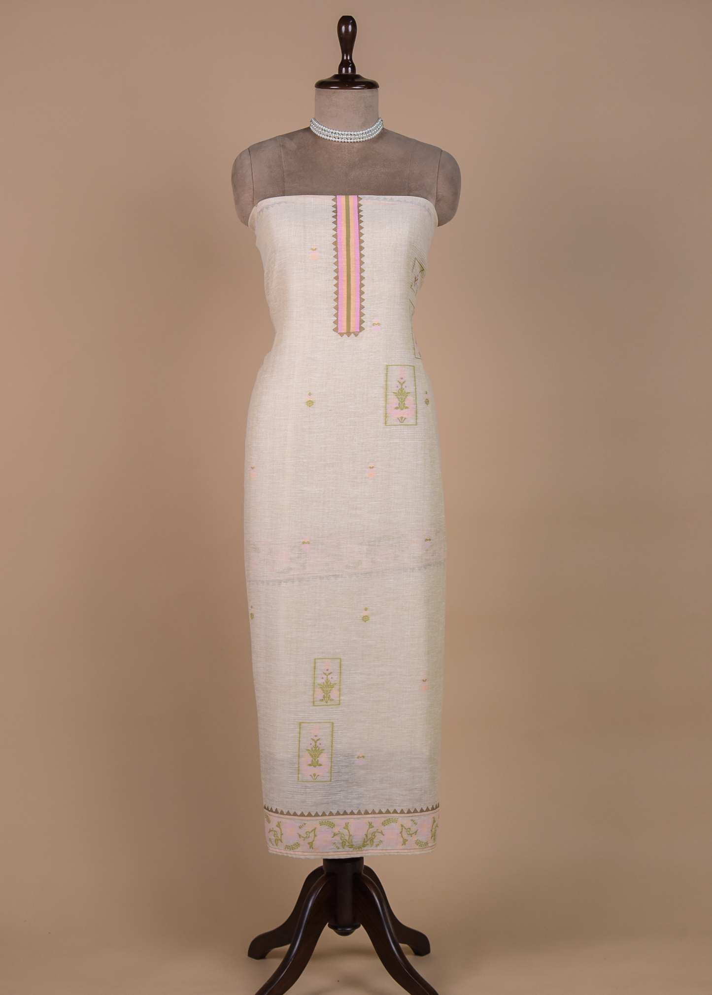 Cream Cotton Linen Dress Material