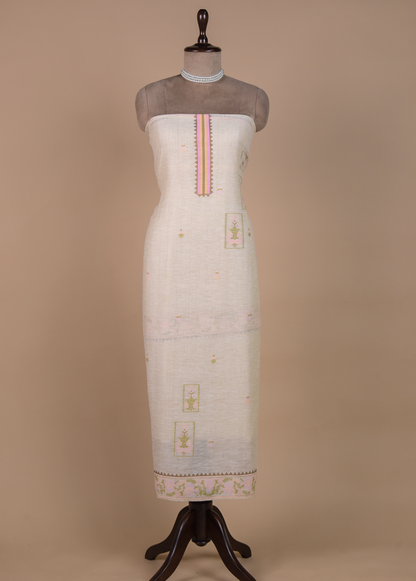 Cream Cotton Linen Dress Material