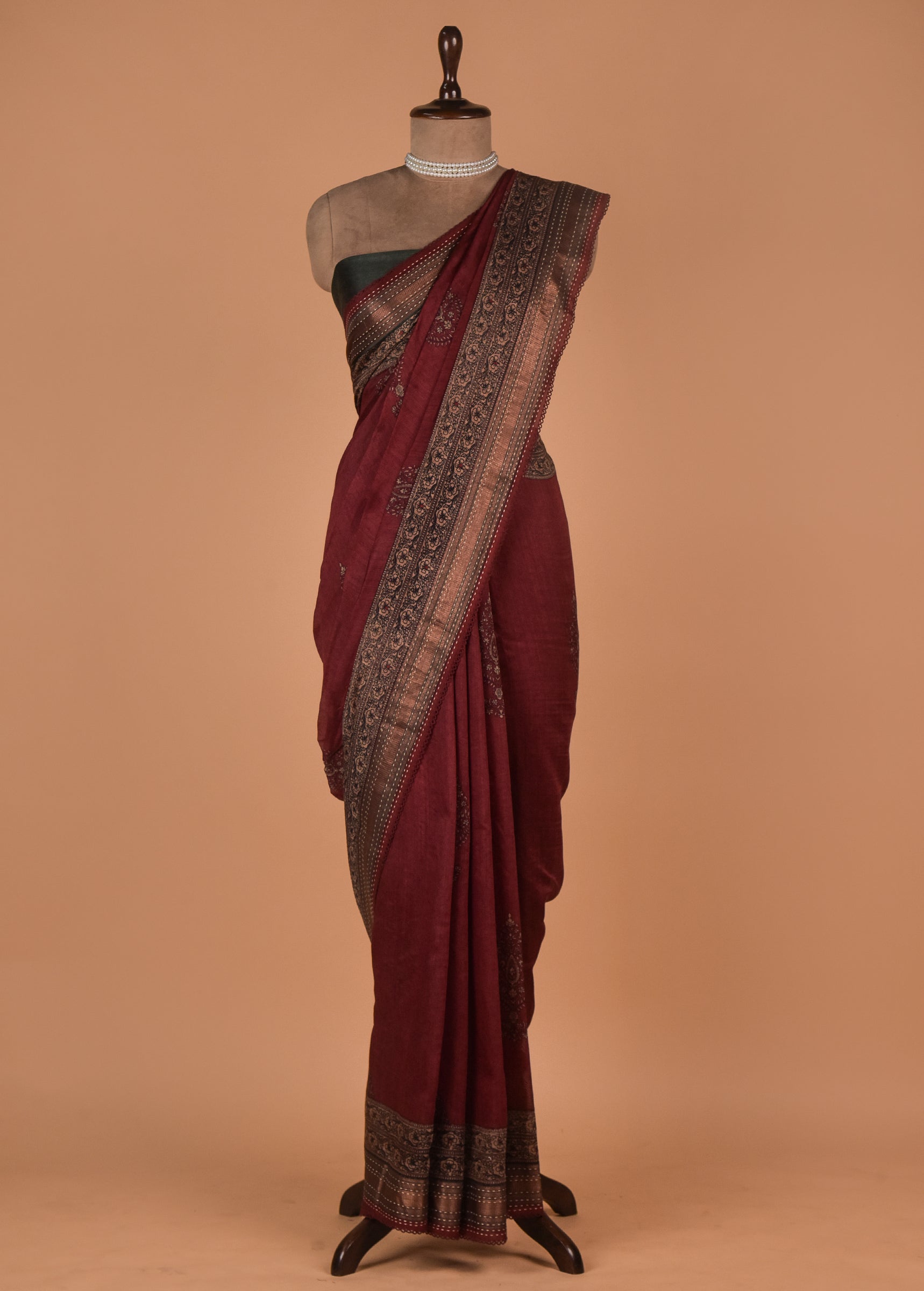 Red Tussar Printed Saree