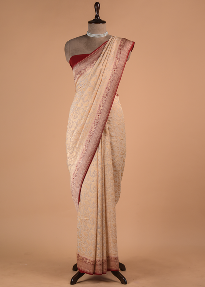 Cream Georgette Banarasi Saree