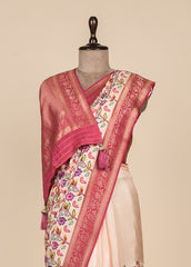 Cream Crepe Silk Embroidered Saree