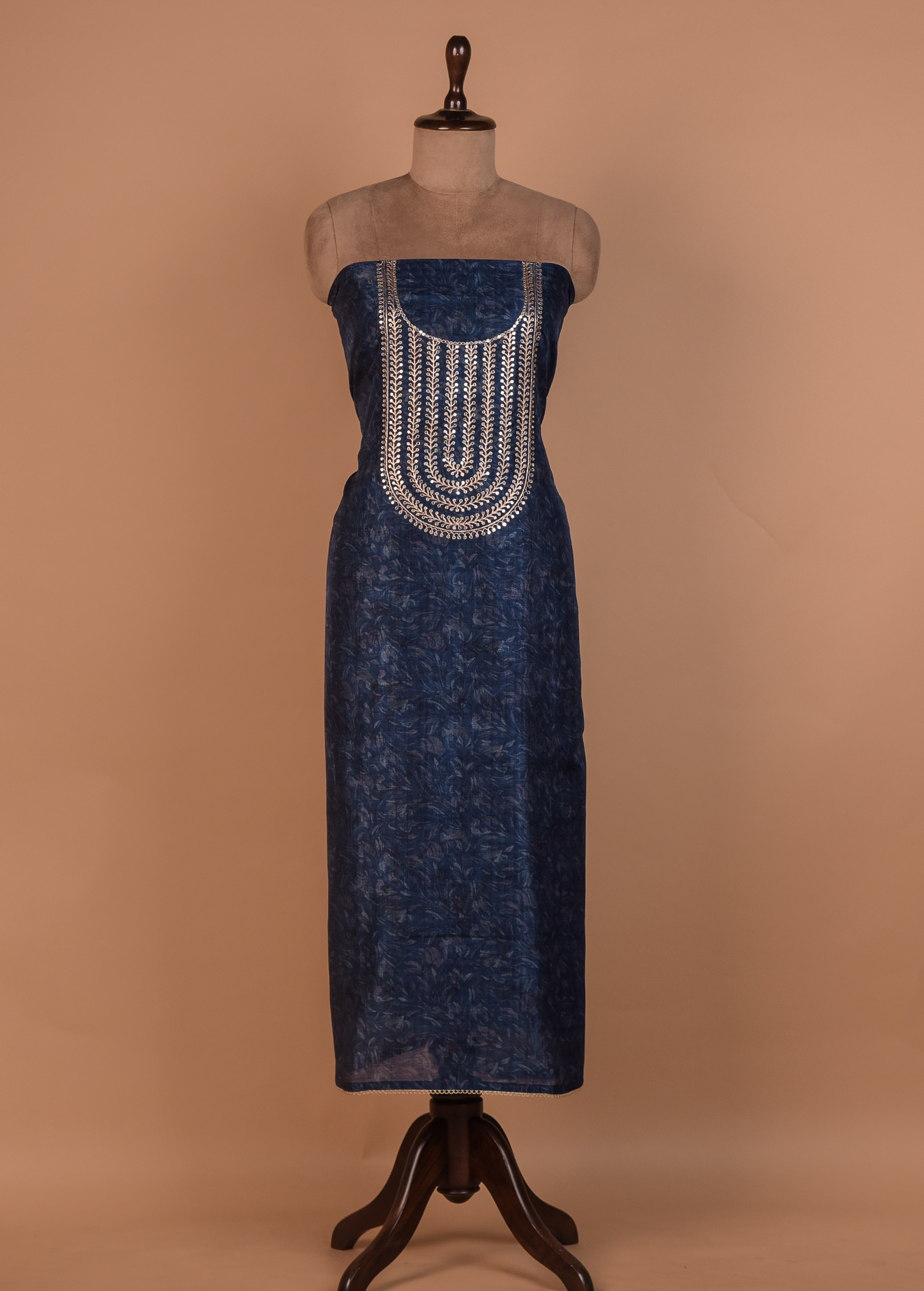 Blue Cotton Tussar Dress Material