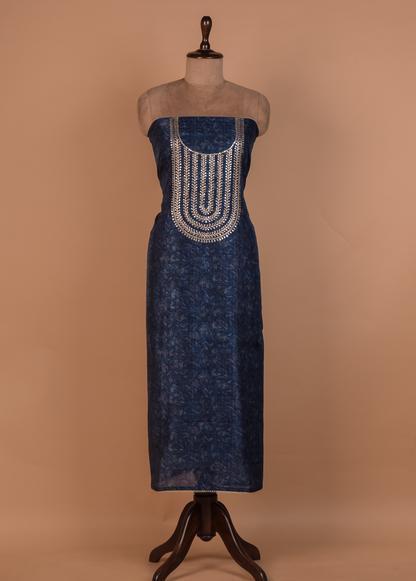 Blue Cotton Tussar Dress Material