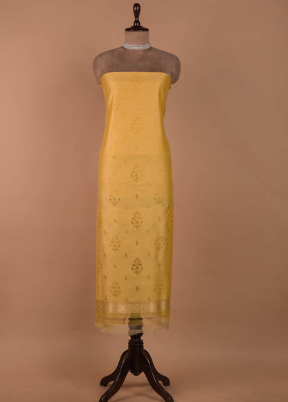 Yellow Dupion Silk Dress Material