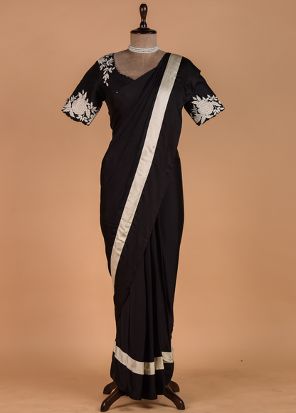 Black Satin Embroidered Saree
