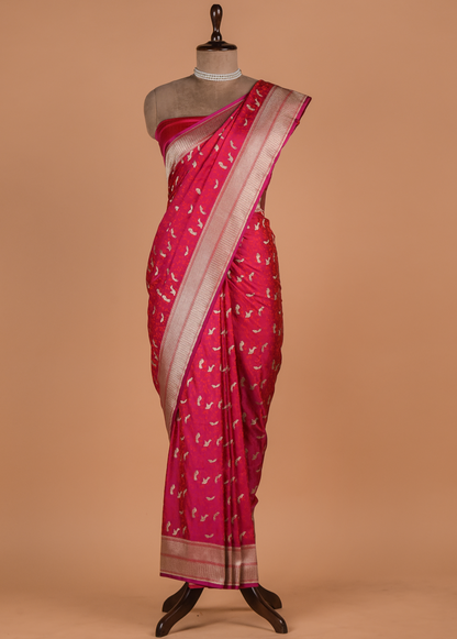 Pink Moroccan Silk Embroidered Saree
