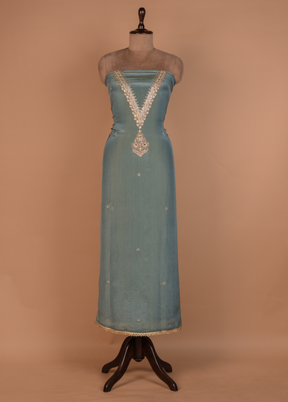 Blue Mushroo Silk Dress Material