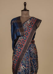 Blue Tussar Silk Printed / Patola Saree