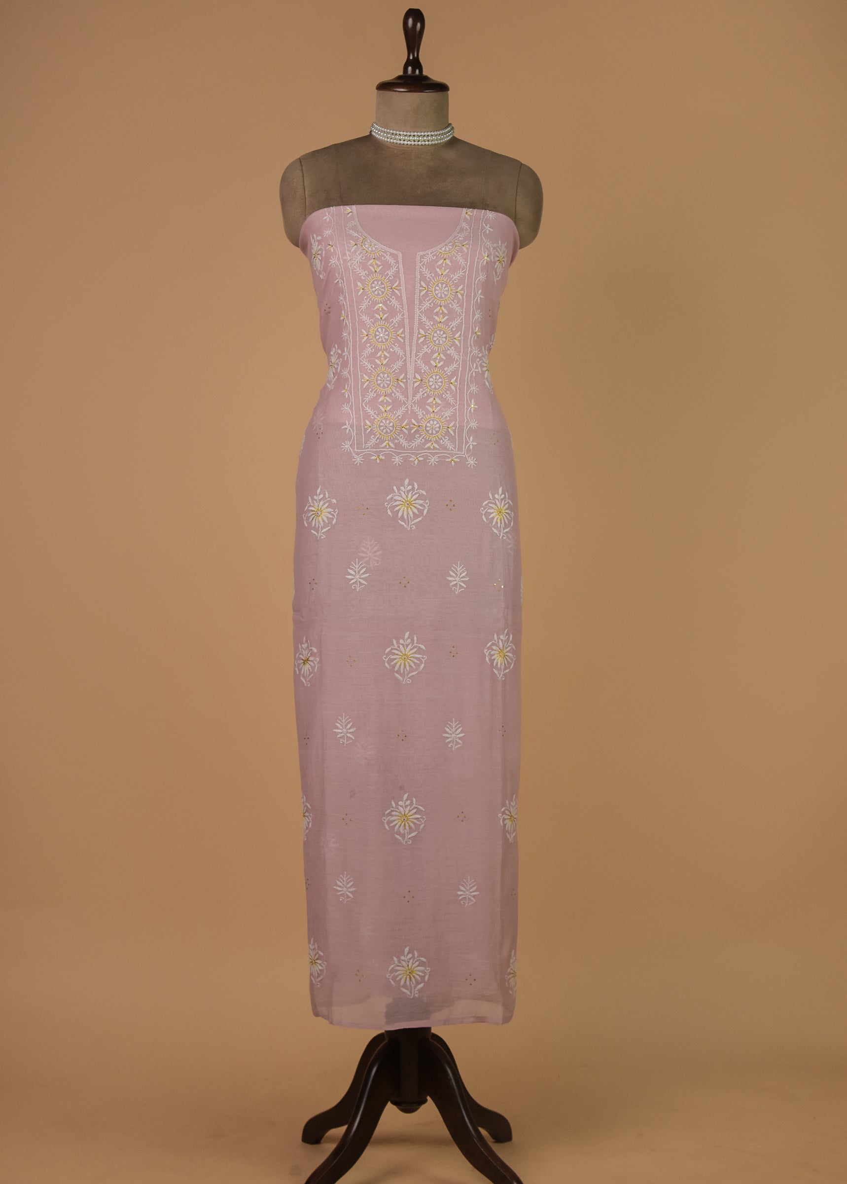 Pink Mul Chanderi Dress Material