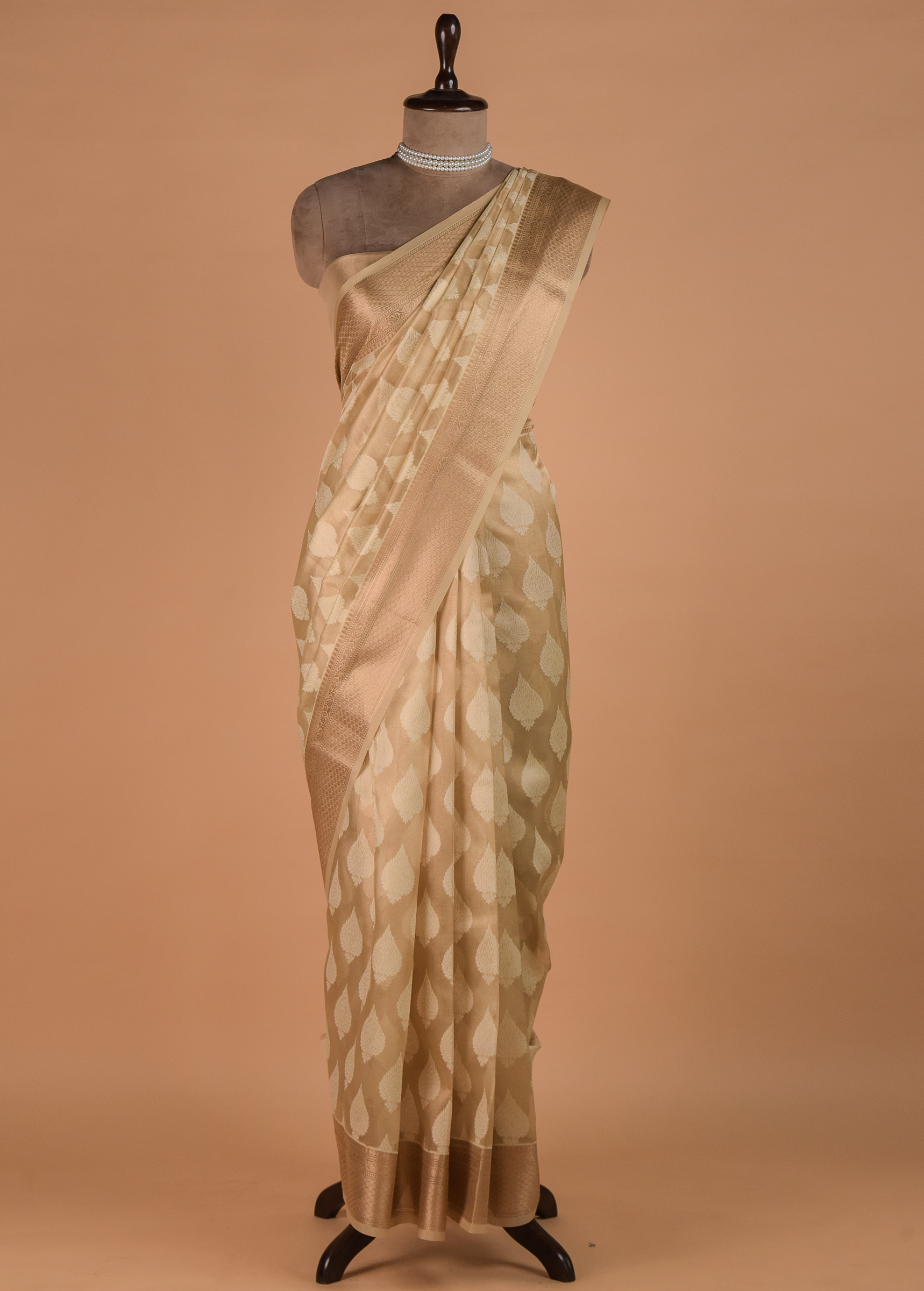 Golden Hand Embroidered Banarasi Saree - Image 3 | Greenways Delhi