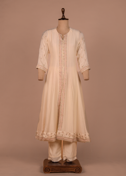 White Cotton Silk A Line Set