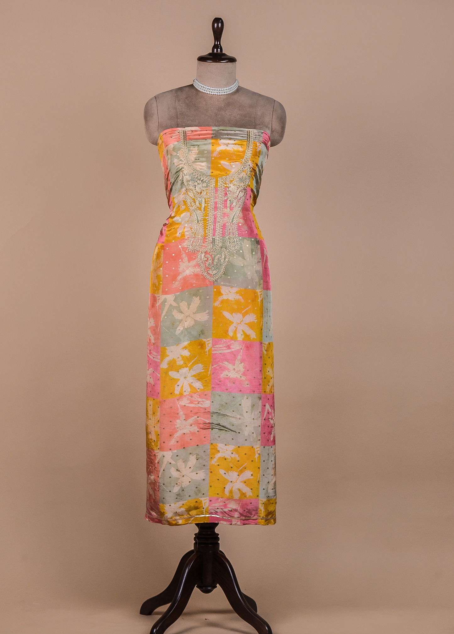 Multicoloured Crepe Dress Material