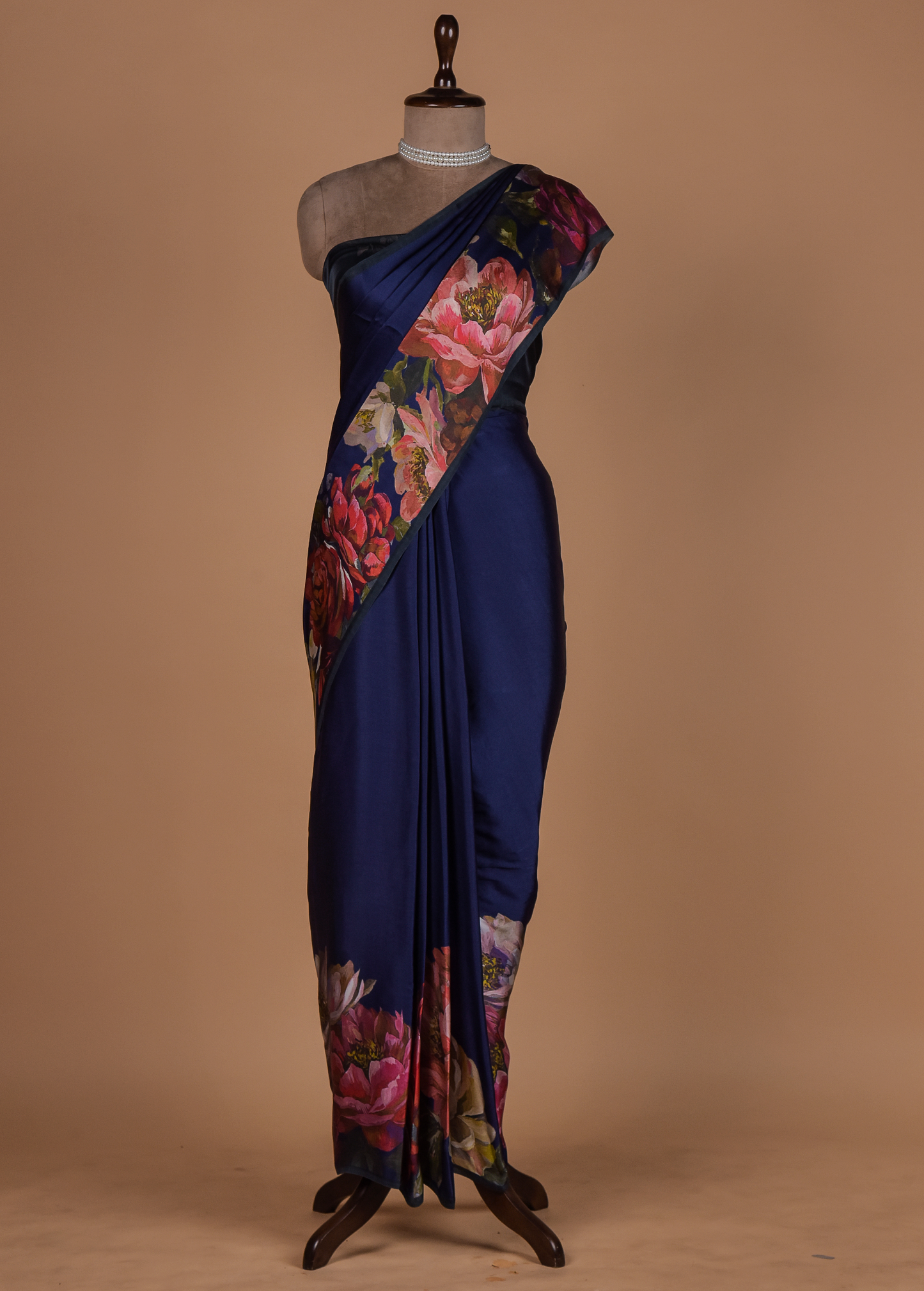 Blue Satin Printed Saree