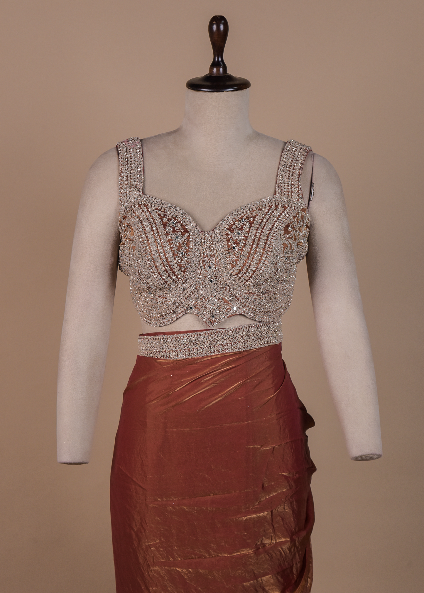 Rust Tissue Georgette Readymade Saree