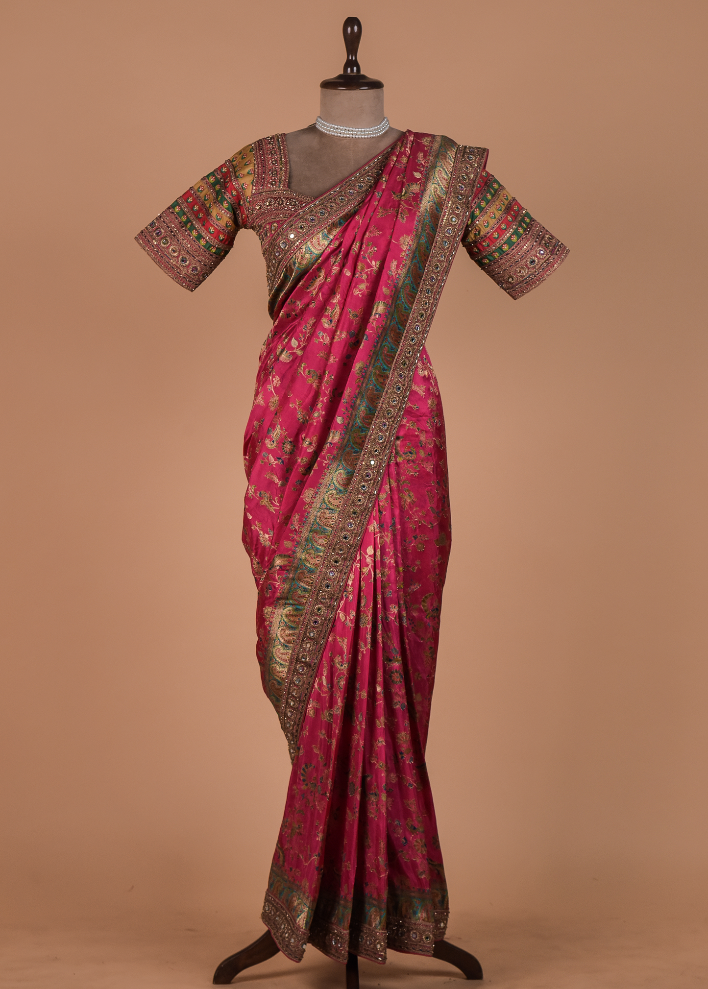 Pink Moroccan Silk Embroidered Saree