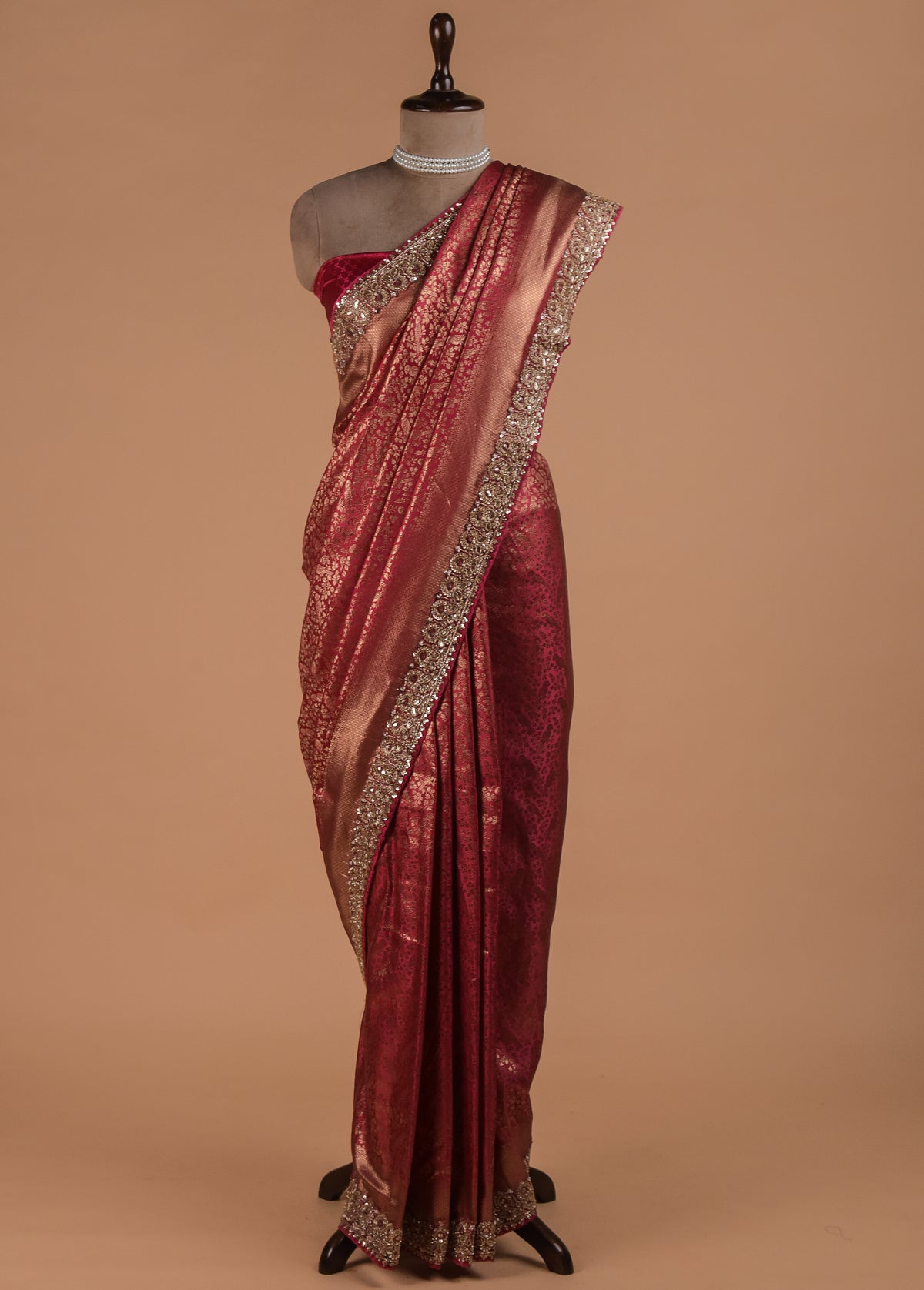 Red Crepe Silk Embroidered Saree