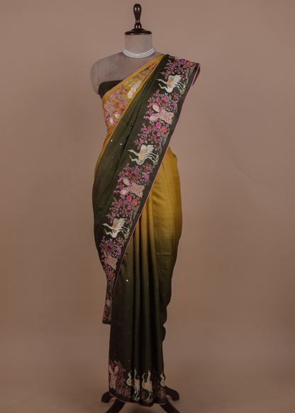 Multicoloured Tussar Embroidered Saree