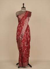 Red Tussar Printed Saree