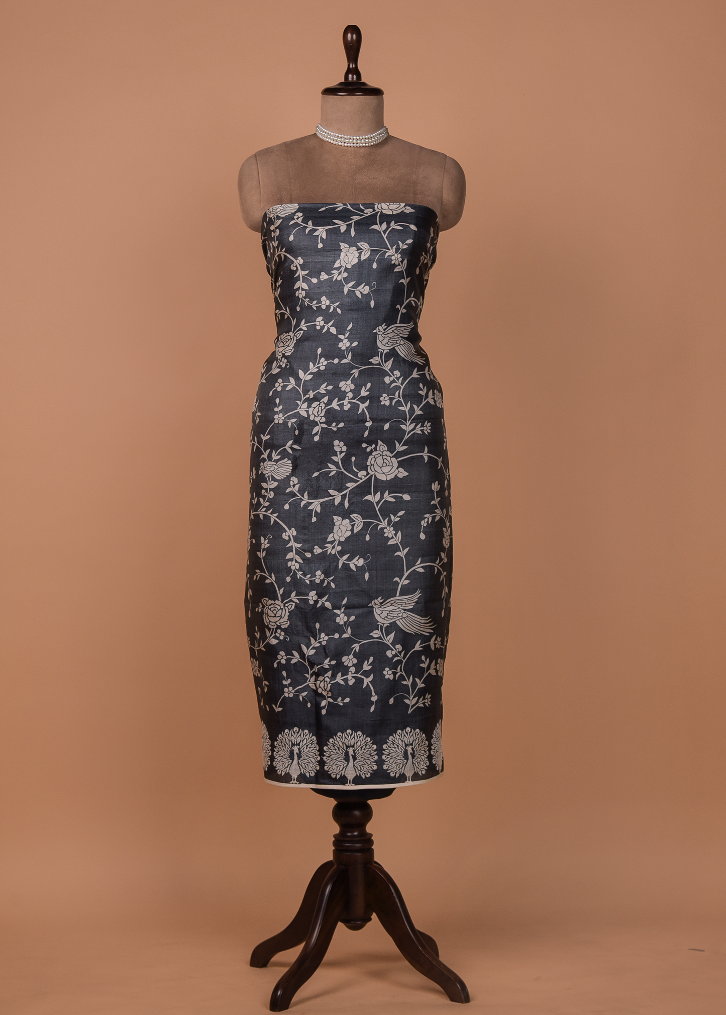 Blue Tussar Silk Dress Material