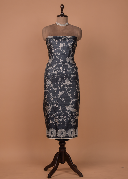 Blue Tussar Silk Dress Material