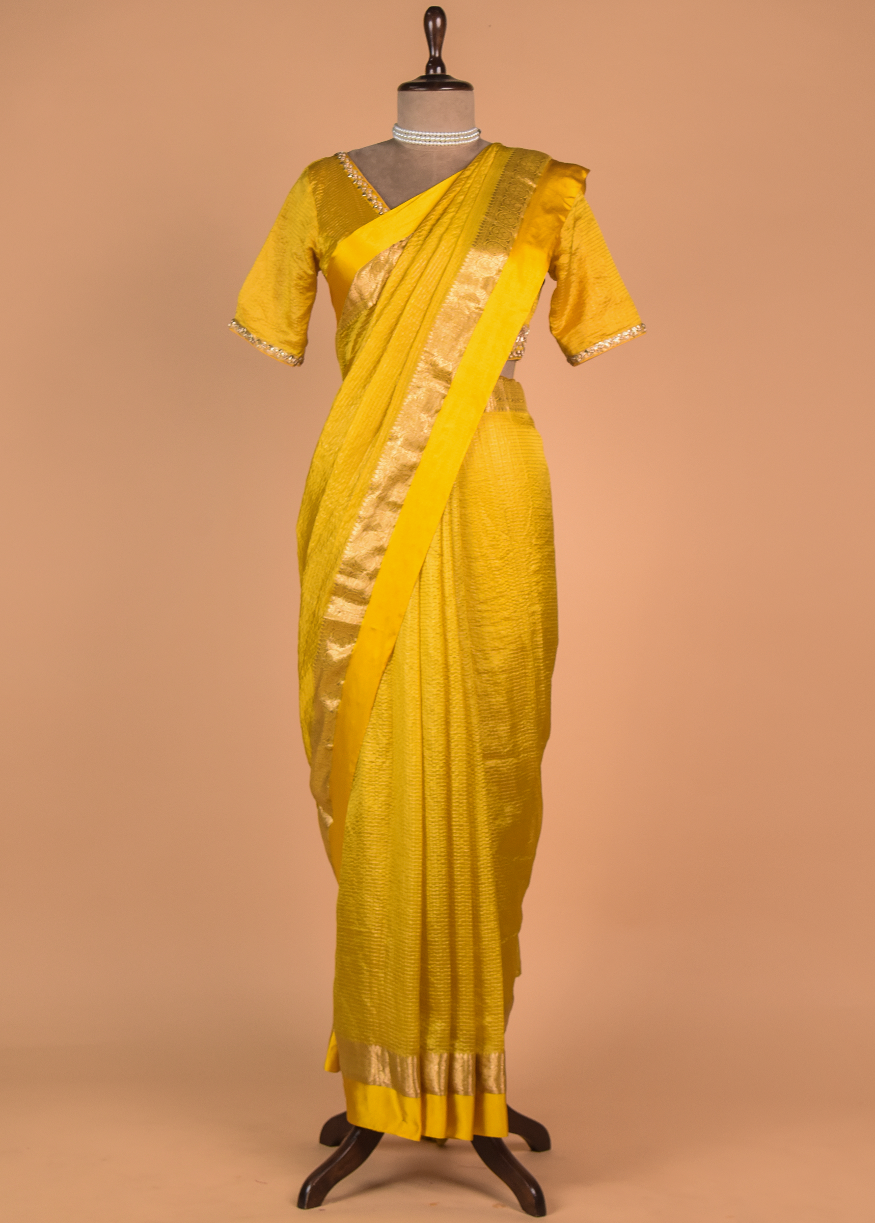 Yellow Chinia Silk Embroidered Saree