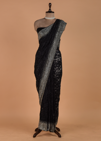 Black Chantily Lace Embroidered Saree