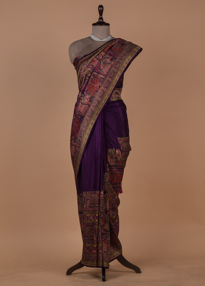 Purple Moroccan Silk Embroidered Saree