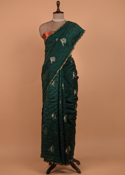 Green Gajji Silk Bandhani Saree