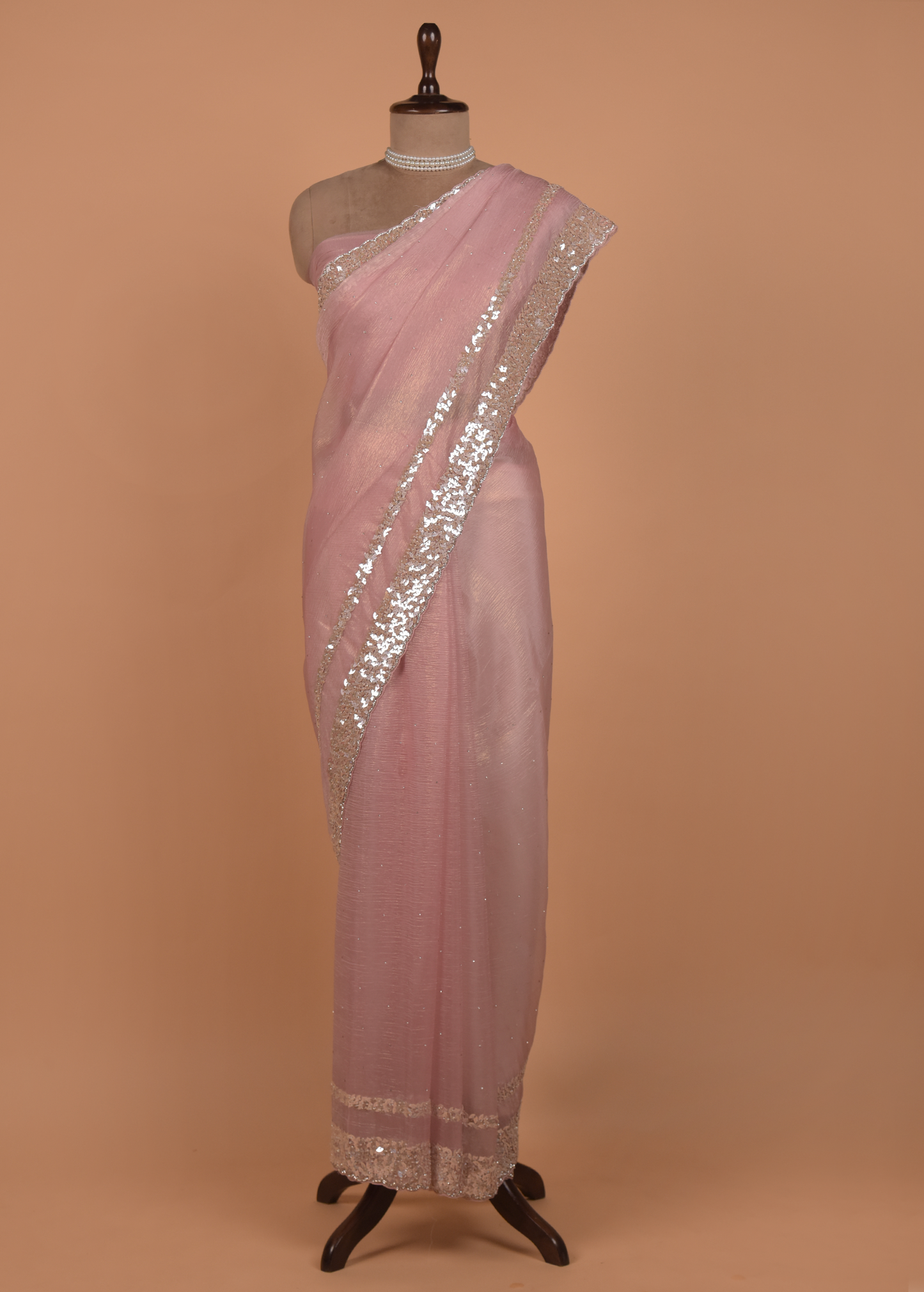 Pink Tissue Georgette Embroidered Saree