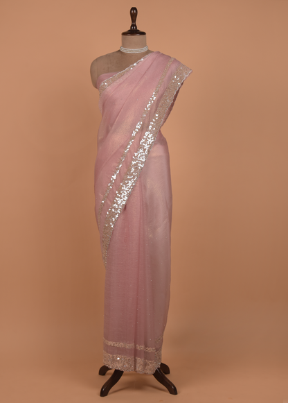 Pink Tissue Georgette Embroidered Saree