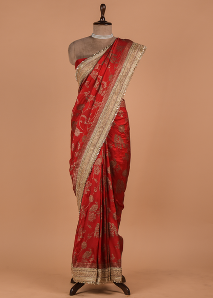 Red Organza Embroidered Saree