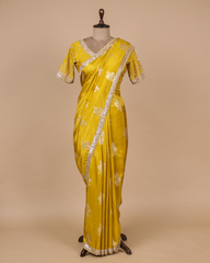 Gold Georgette Crepe Embroidered Saree