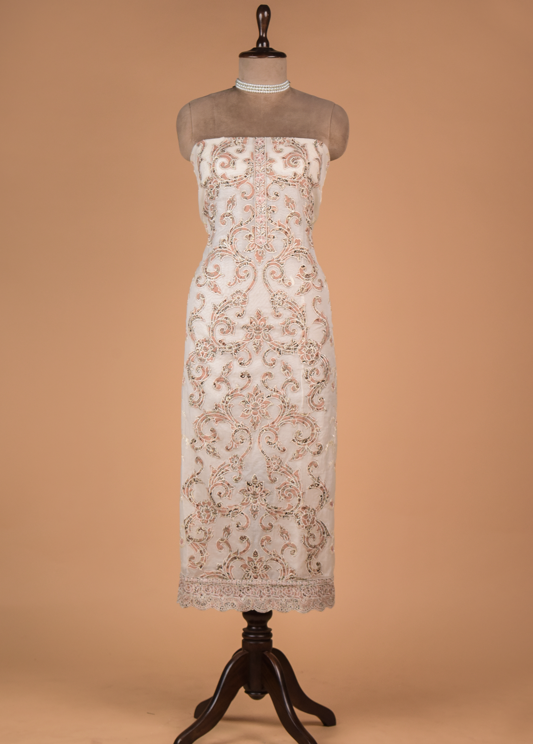 White Mul Cotton Dress Material